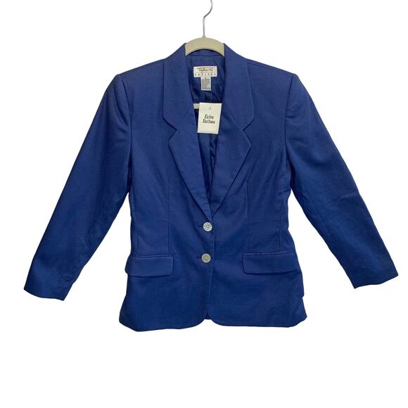 Talbots Petites Blue Linen Blazer Vintage NWOT Women's Size 2 Lined Hong Kong - Picture 1 of 5